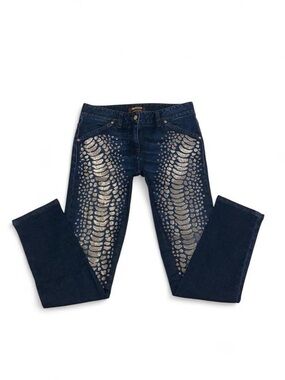 VINTAGE ROBERTO CAVALLI SNAKE PRINT BEADED JEANS